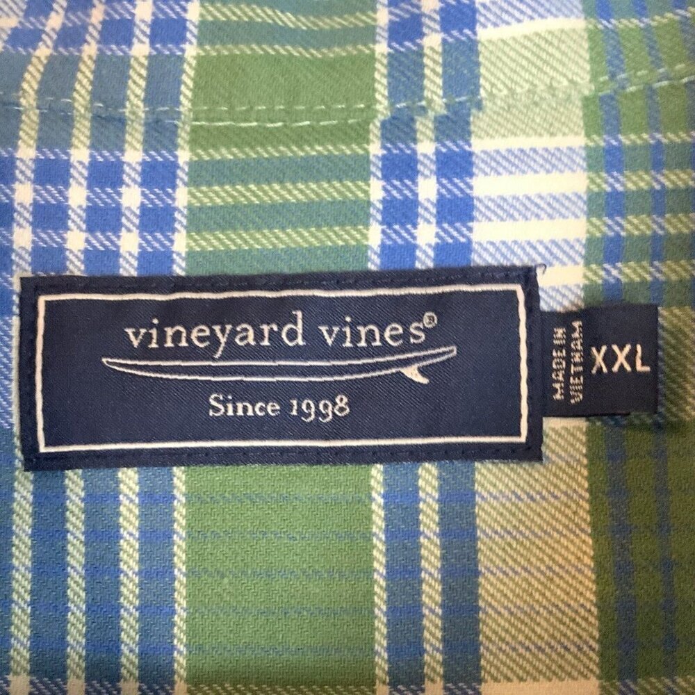Vineyard Vines Island Twill Plaid Shirt Mens Size 2XL Blue Green Plaid Stretch - Picture 6 of 8